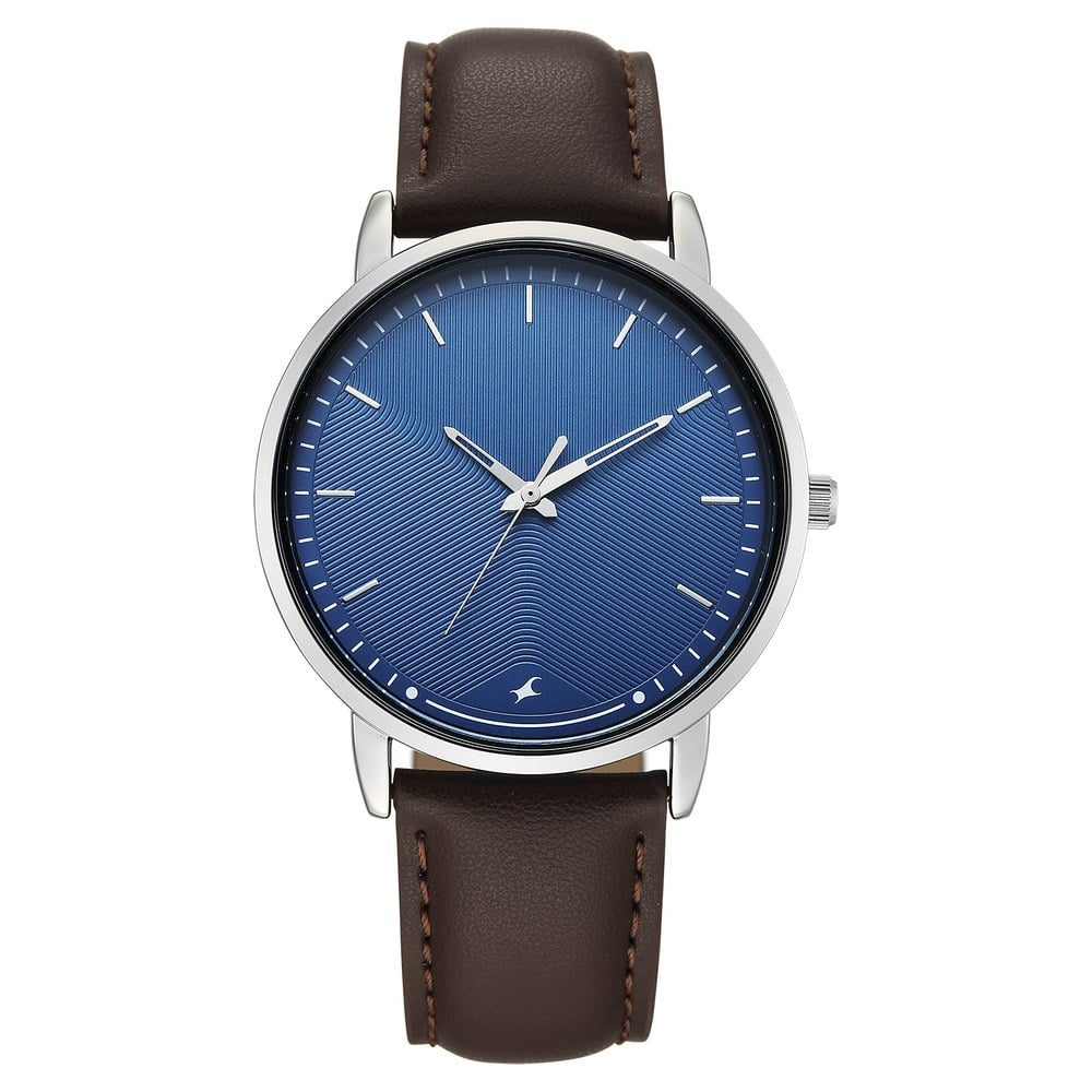 [38159SL02] Fastrack Stunners Quartz Analog Blue Dial Blue Leather Strap Watch For Guys