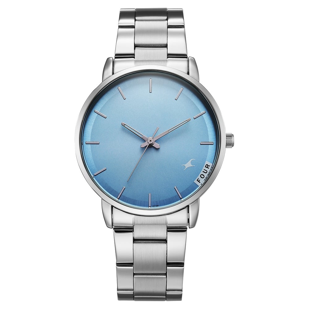 Fastrack Stunners Quartz Analog Blue Dial Silver Stainless Steel Strap Watch For Guys