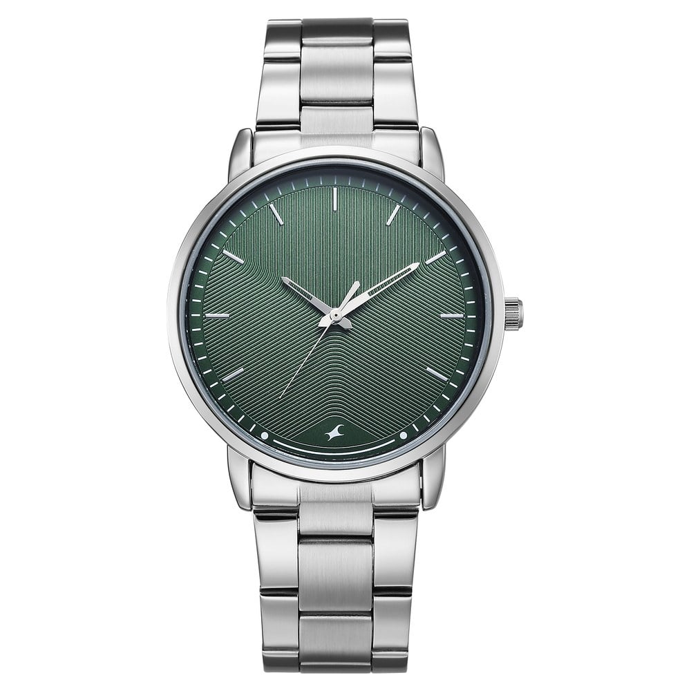 [38159sm07] Fastrack Stunners Quartz Analog Green Dial Silver Stainless Steel Strap Watch For Guys