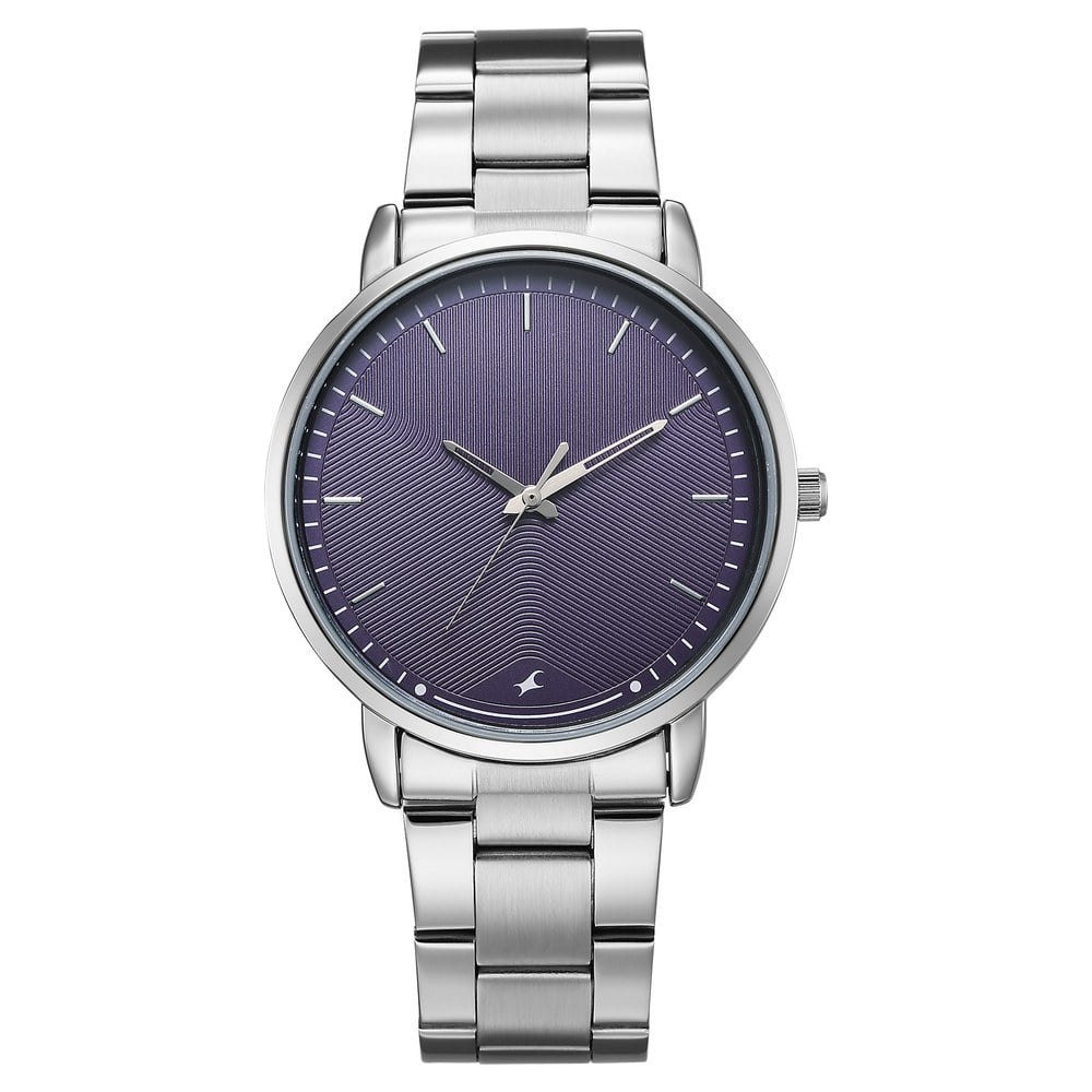 [38159sm08] Fastrack Stunners Quartz Analog Purple Dial Silver Stainless Steel Strap Watch For Guys