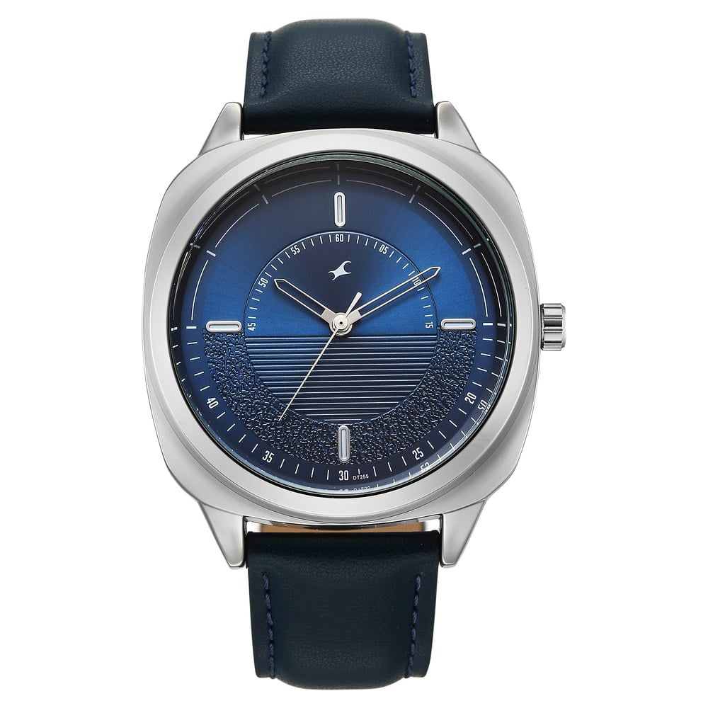 [38161sl02] Fastrack Stunners Quartz Analog Blue Dial Grey Leather Strap Watch For Guys