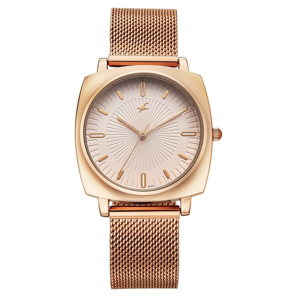 Fastrack Stunners Quartz Analog Rose Gold Dial Rose Gold Stainless Steel Strap Watch For Girls
