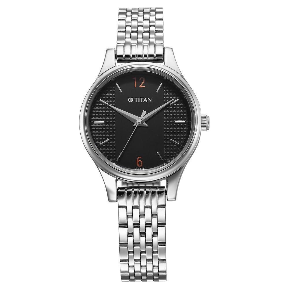 [2679sm02] Titan Karishma Quartz Analog Black Dial Silver Stainless Steel Strap Watch For Women
