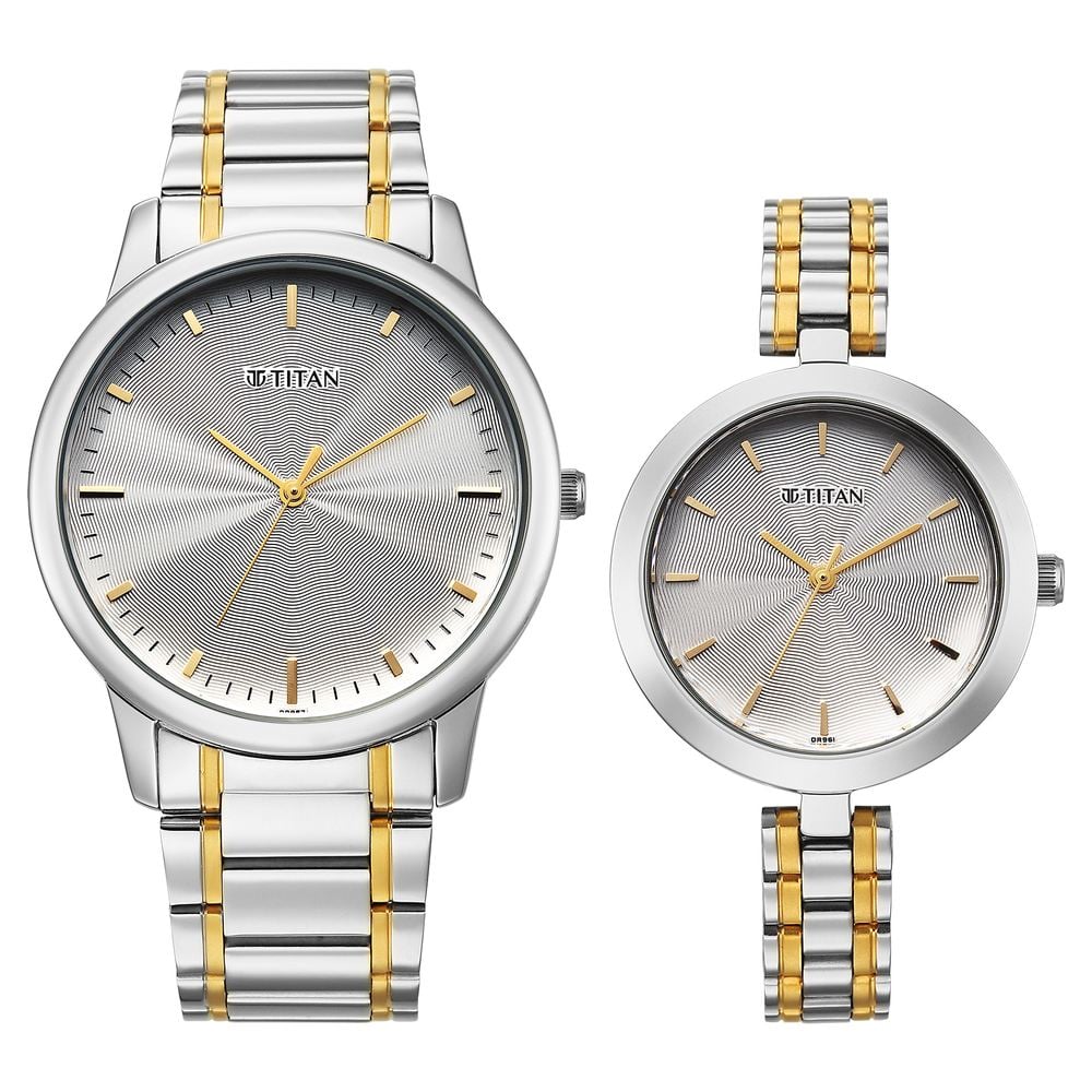 [19692969BM01] Titan Bandhan Eternal Pair Analog with Silver Dial Dual Tone Stainless Steel Strap Watch for Couples