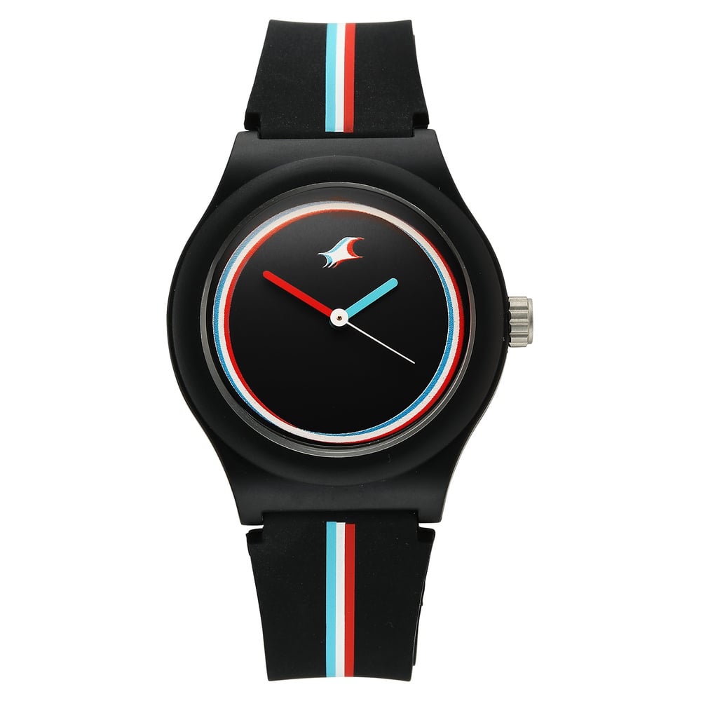 [38037PP24W] Fastrack Zine Quartz Analog Black Dial Black Silicone Strap Watch For Girls