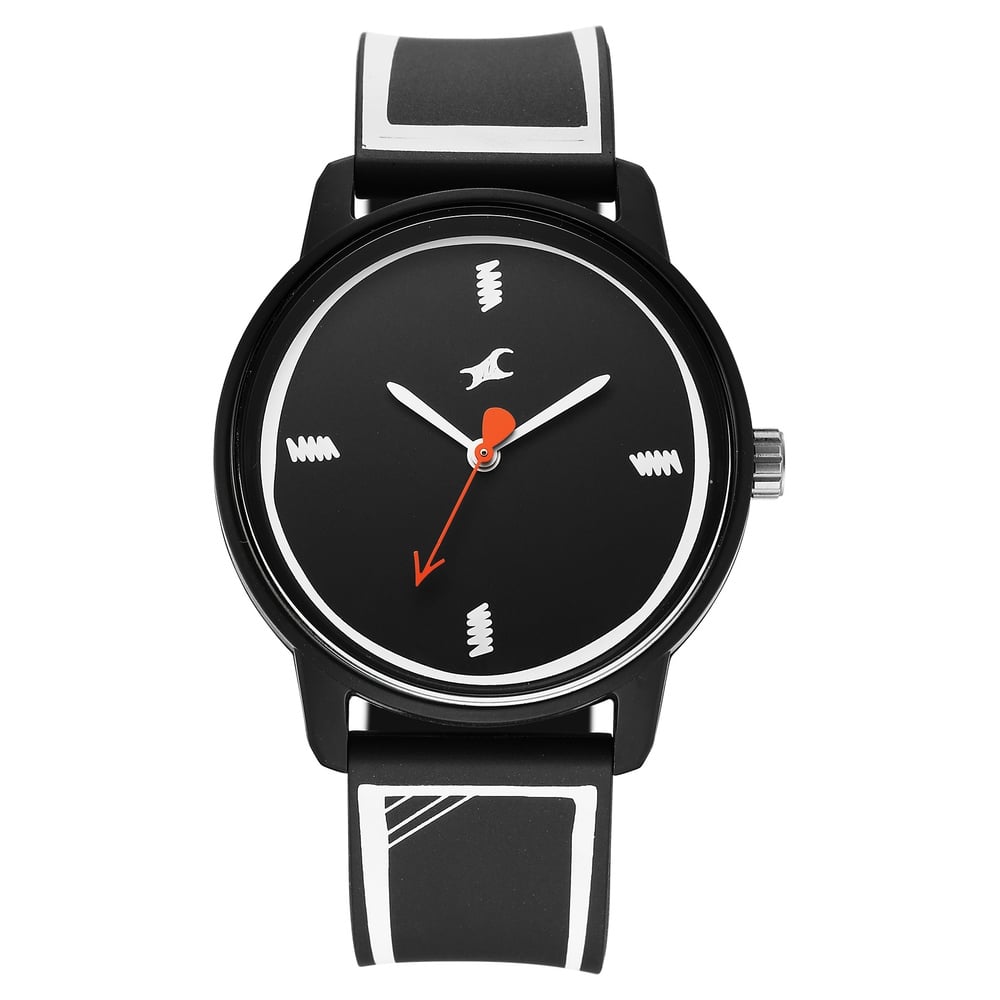 Fastrack Zine Quartz Analog Black Dial Black Silicone Strap Watch For Guys