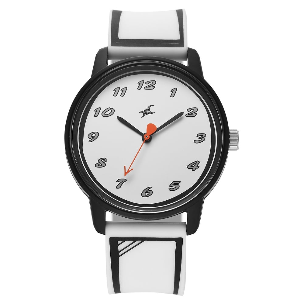 [38145PP08W] Fastrack Zine Quartz Analog White Dial White Silicone Strap Watch For Guys