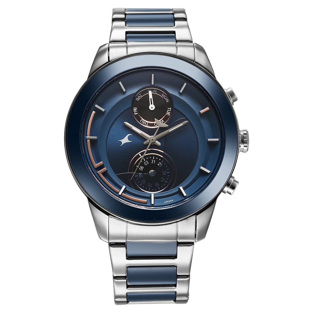 [3304KD02] Fastrack Oceanyx - Ceramic Quartz Multifunction Blue Dial Two Toned Strap Watch For Guys