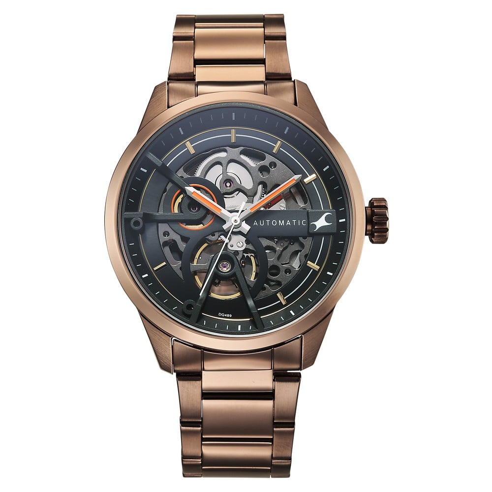 Fastrack Automatics Black Dial Brown Metal Strap Automatic Watch ForGuys