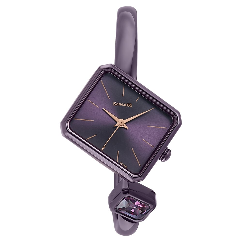[87060qm02w] Sonata Wedding Edit Quartz Analog Purple Dial Metal Strap Watch For Women