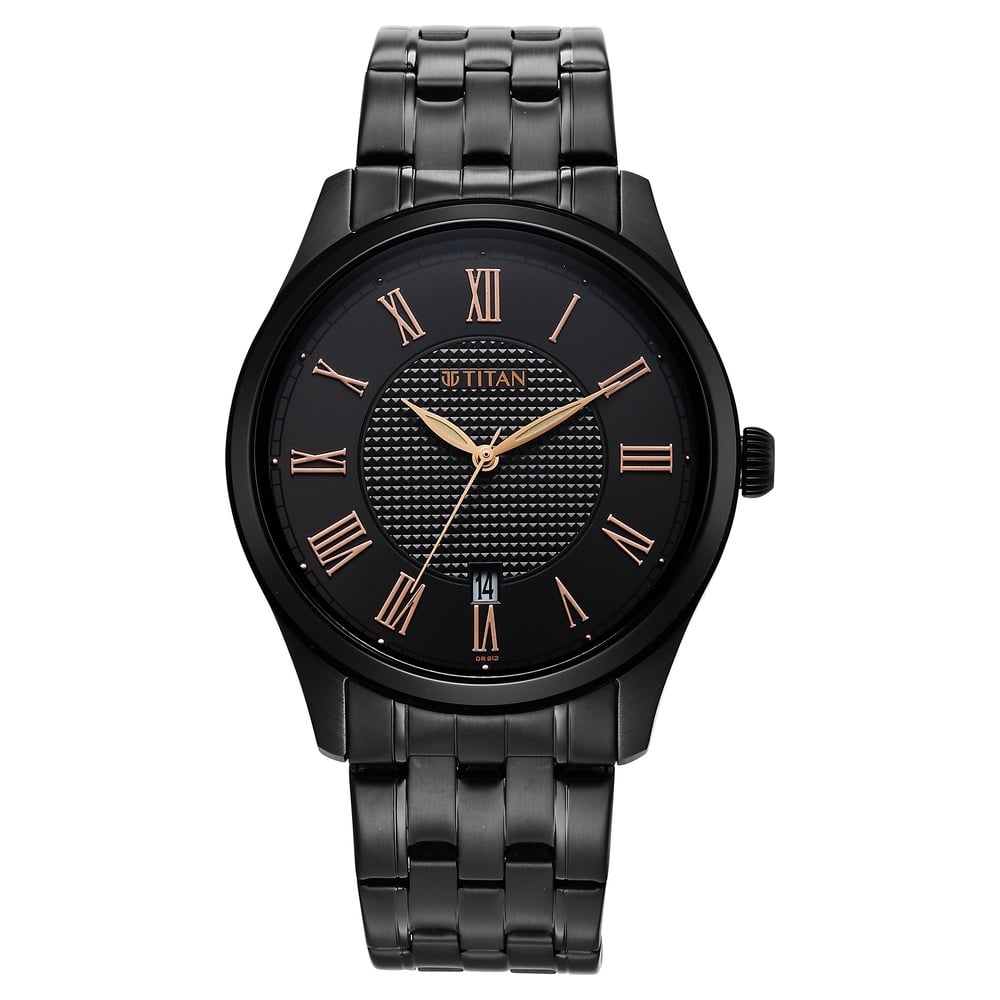 Titan Neo Roman Analog with Black Dial Black Stainless Steel Strap Watch for Men