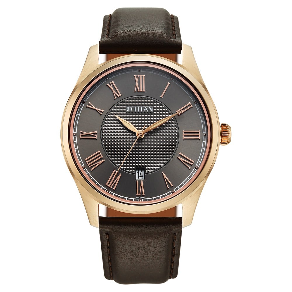 [10063WL01] Titan Neo Roman Analog with Anthracite Dial Brown Leather Strap Watch for Men