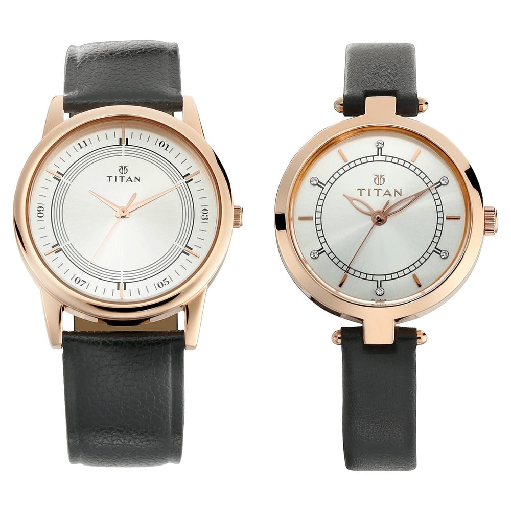 [17732603WL01] Titan Bandhan Silver Dial Analog Leather Strap watch for Couple