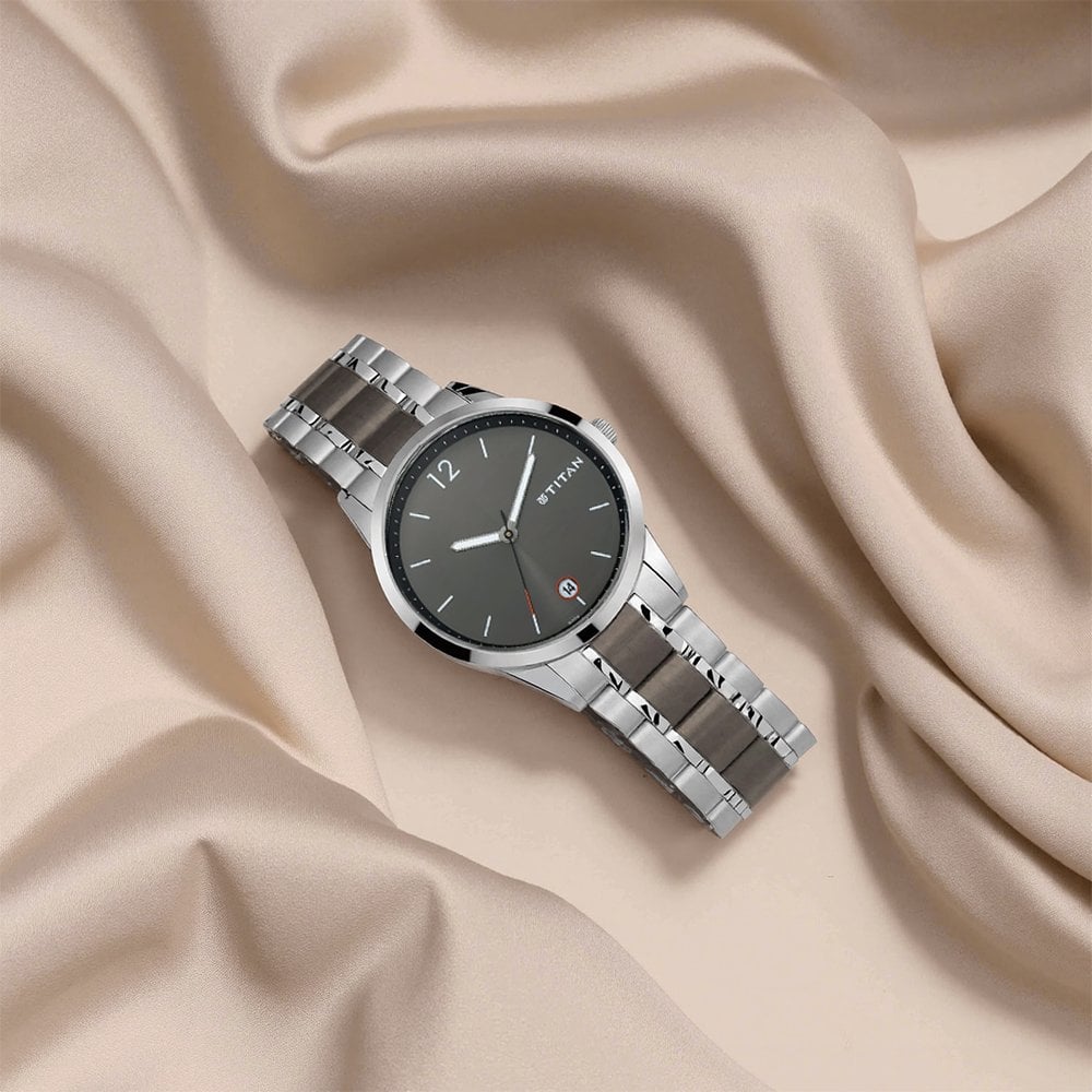 Titan Men's Timeless Style Watch: Refined Anthra Dial and Metal Strap