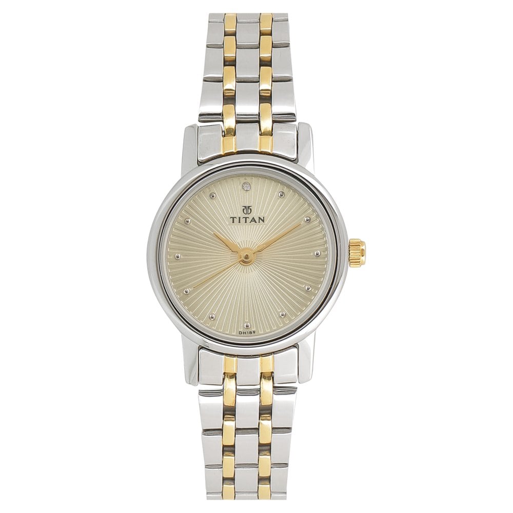 [2593BM01] Titan Quartz Analog Champagne Dial Stainless Steel Strap Watch for Women