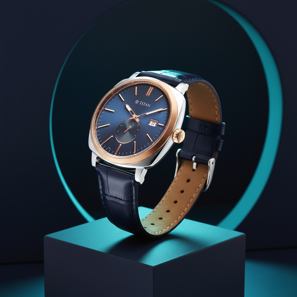 [90189KL01] Titan Classique Suave Analog with Blue Dial Blue Leather Strap Watch for Men
