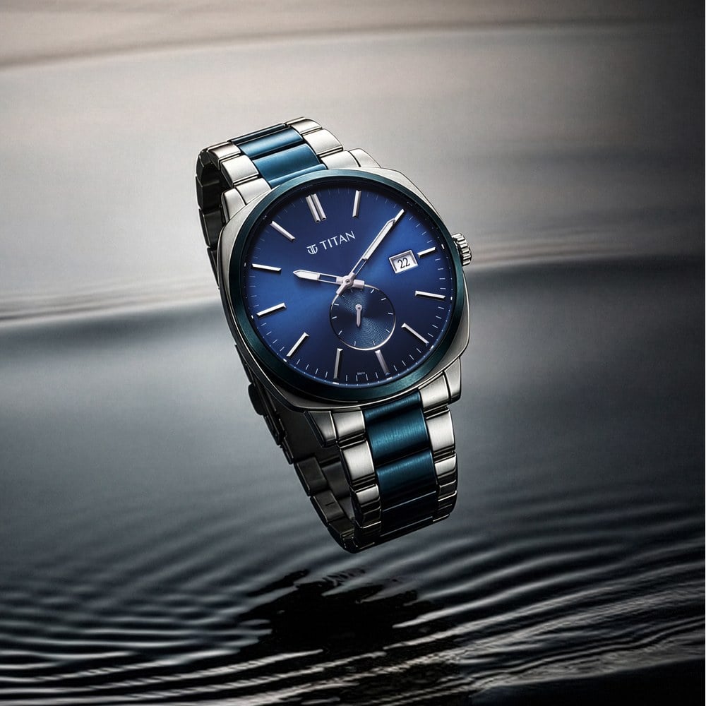 [90189KM01] Titan Classique Suave Analog with Blue Dial Silver and Blue Stainless Steel Strap Watch for Men