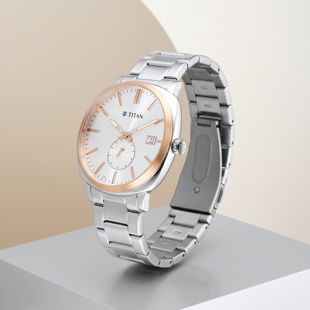 [90189KM04] Titan Classique Suave Analog with Silver Dial Silver Stainless Steel Strap Watch for Men