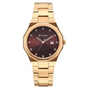 Titan  Purple Time Deluxe Quartz Analog Brown Dial Rose Gold Metal Strap Watch For Women