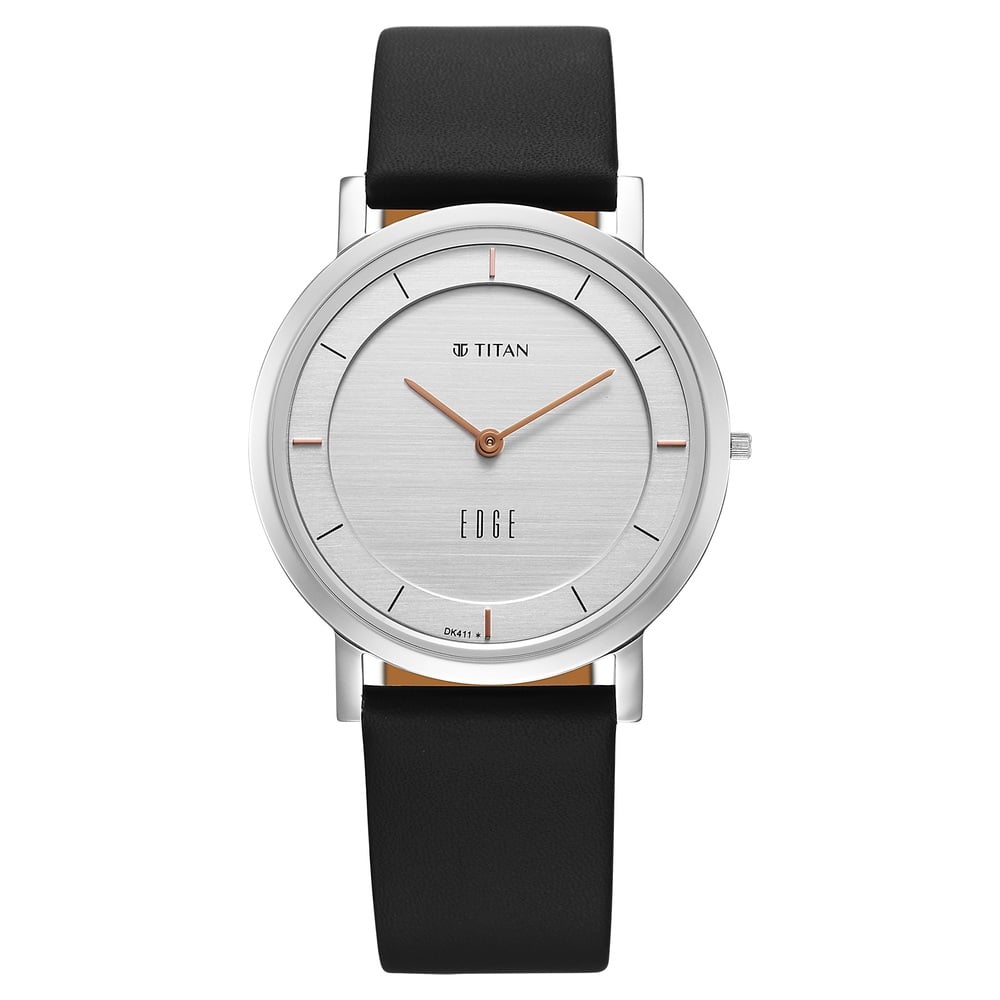 [1595SL06] Titan Edge Quartz Analog White Dial Blue Leather Strap Watch For Men