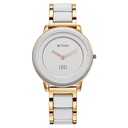 Titan Edge Melange Quartz Analog White Dial Pink Steel & Ceramic Strap Watch For Women