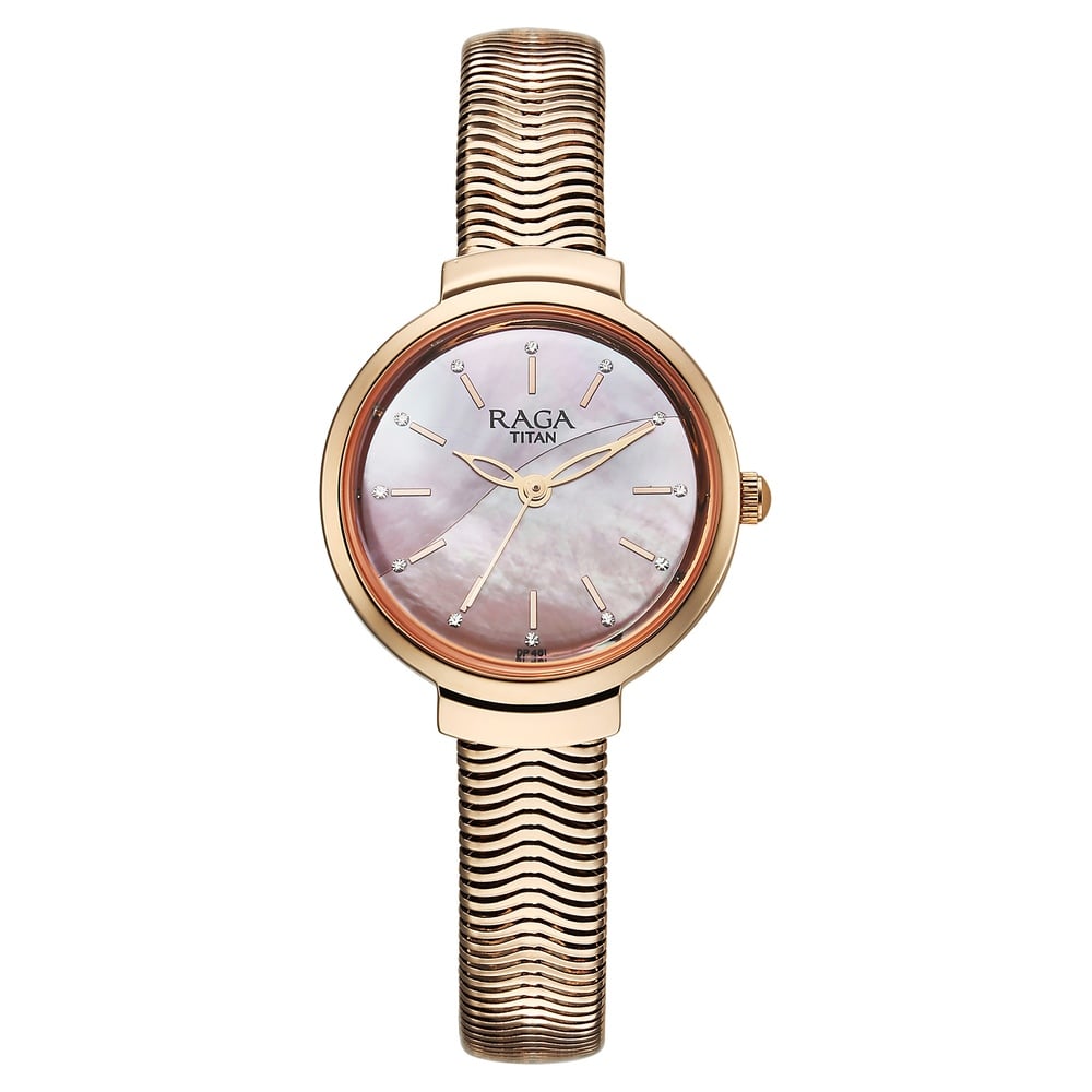 Titan Raga Viva Glam Quartz Analog Mother of Pearl Dial Stainless Steel Strap Watch For Women