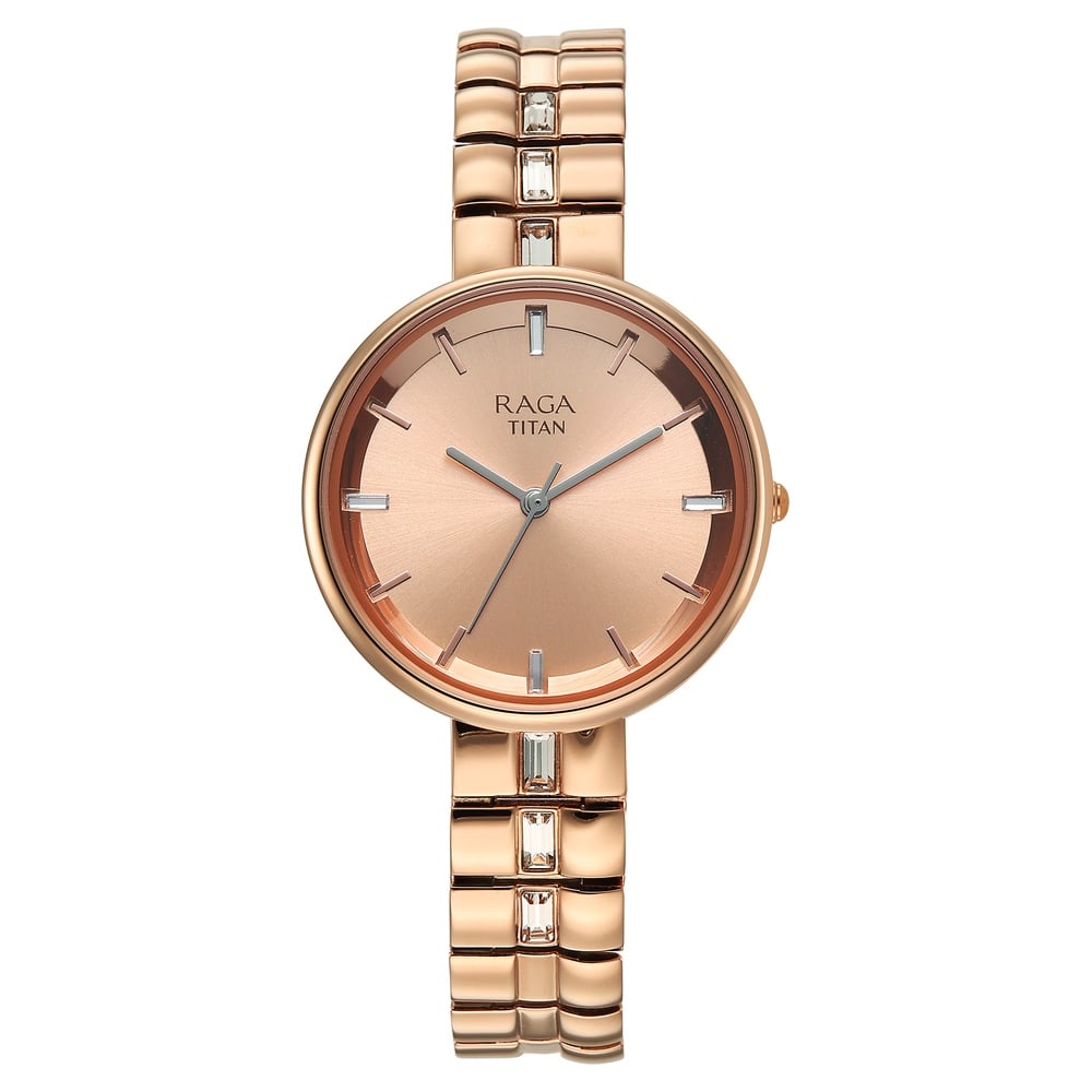 Titan Raga Contempore Quartz Analog Rose Gold Dial Rose Gold Metal Strap Watch For Women
