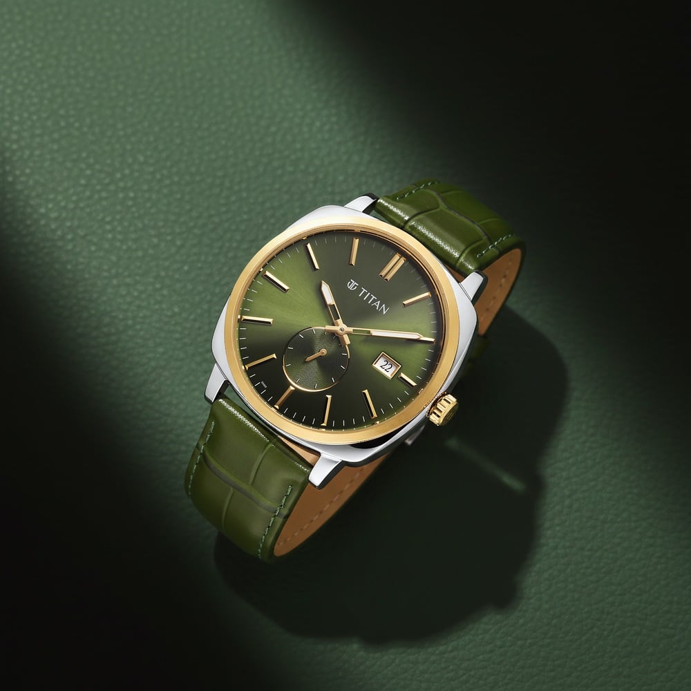 [90189BL01] Titan Classique Suave Analog with Green Dial Green Leather Strap Watch for Men