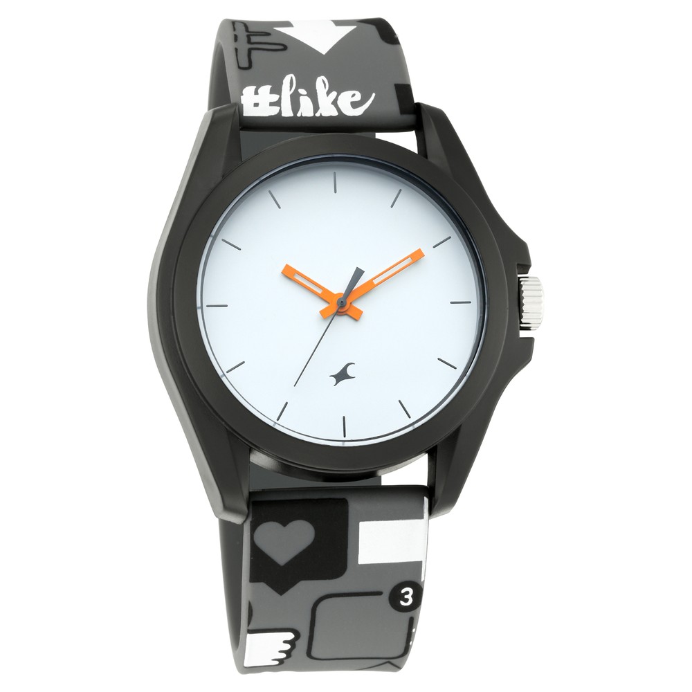 Fastrack Hashtag Quartz Analog White Dial Silicone Strap Unisex Watch
