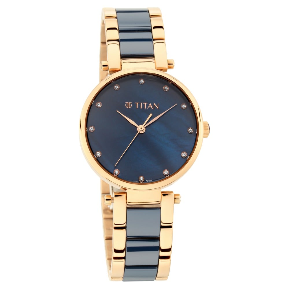 [95061WD05] Titan Quartz Analog Blue Dial Ceramic Strap Watch for Women