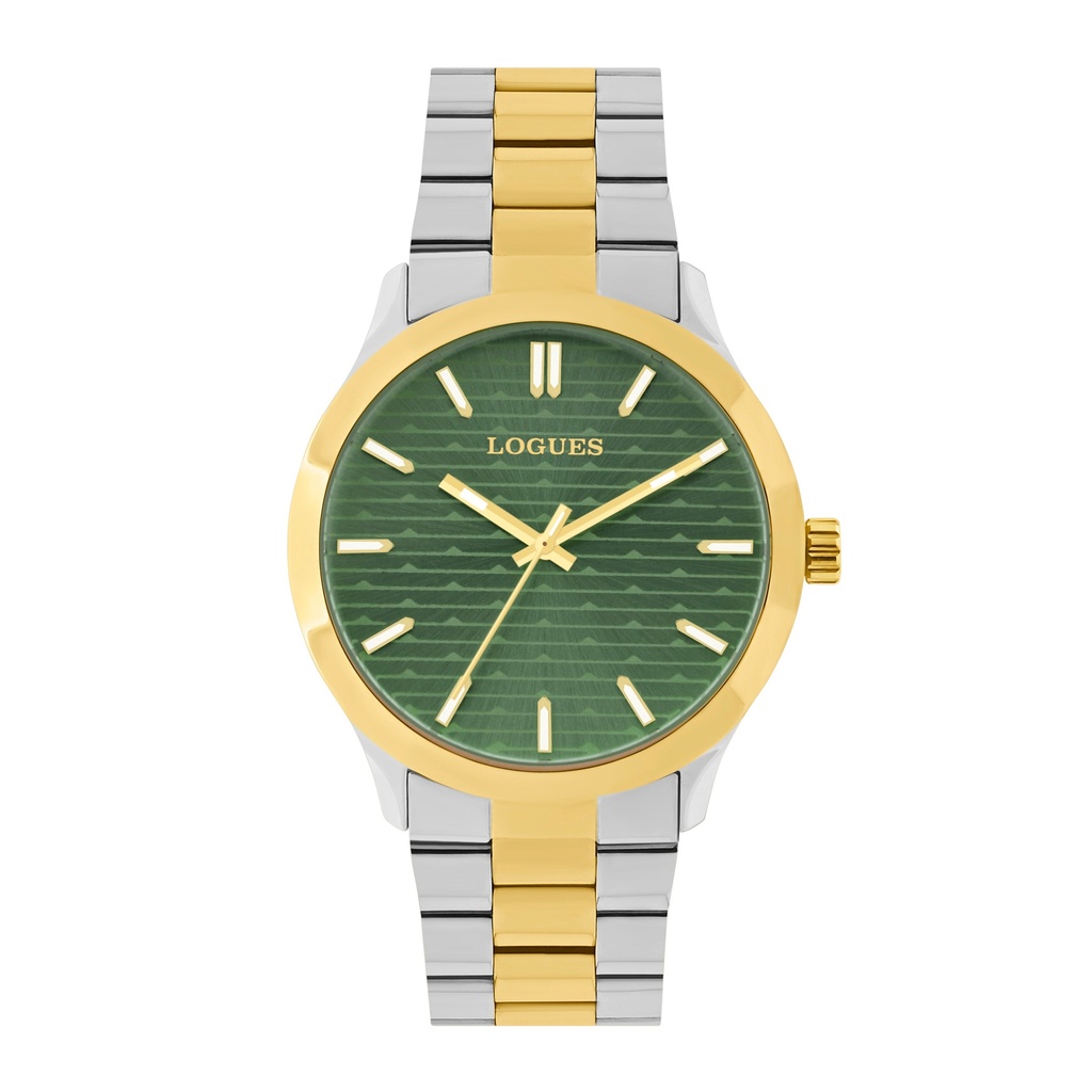[G4187BM-10] Logues Quartz Analogue Green Dial Gold Two Tone Metal Strap Watch For Men
