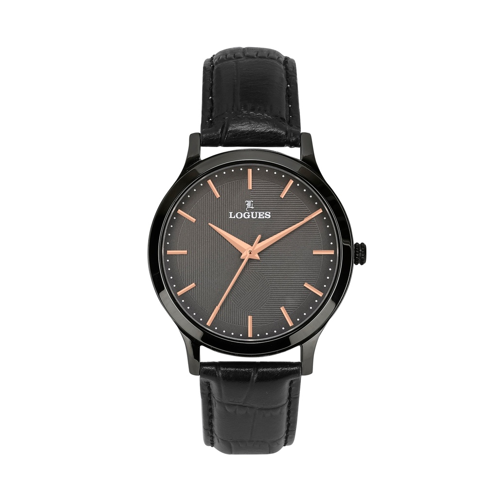 [G4193QL-44] Logues Quartz Analogue Grey Dial Grey Leather Strap Watch For Men