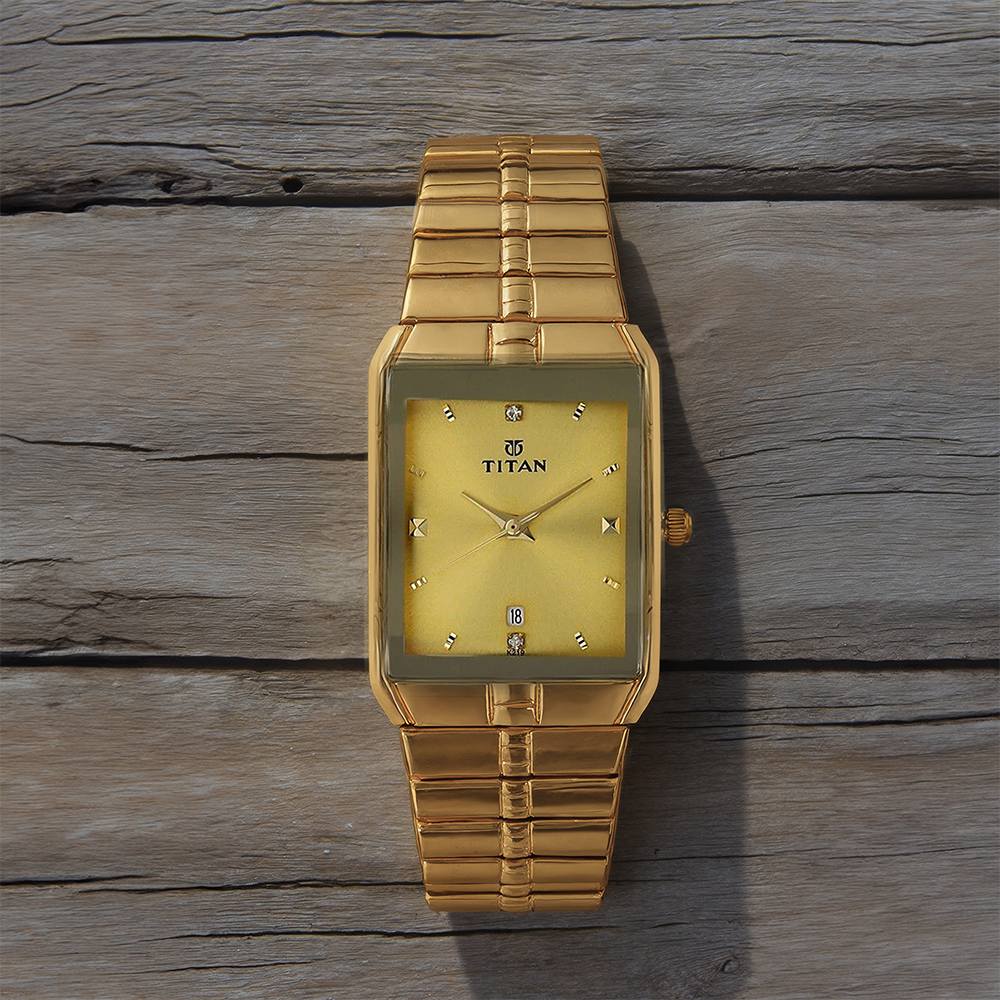 [9151YM03] Titan Golden Dial Analog with DateMetal Strap watch for Men