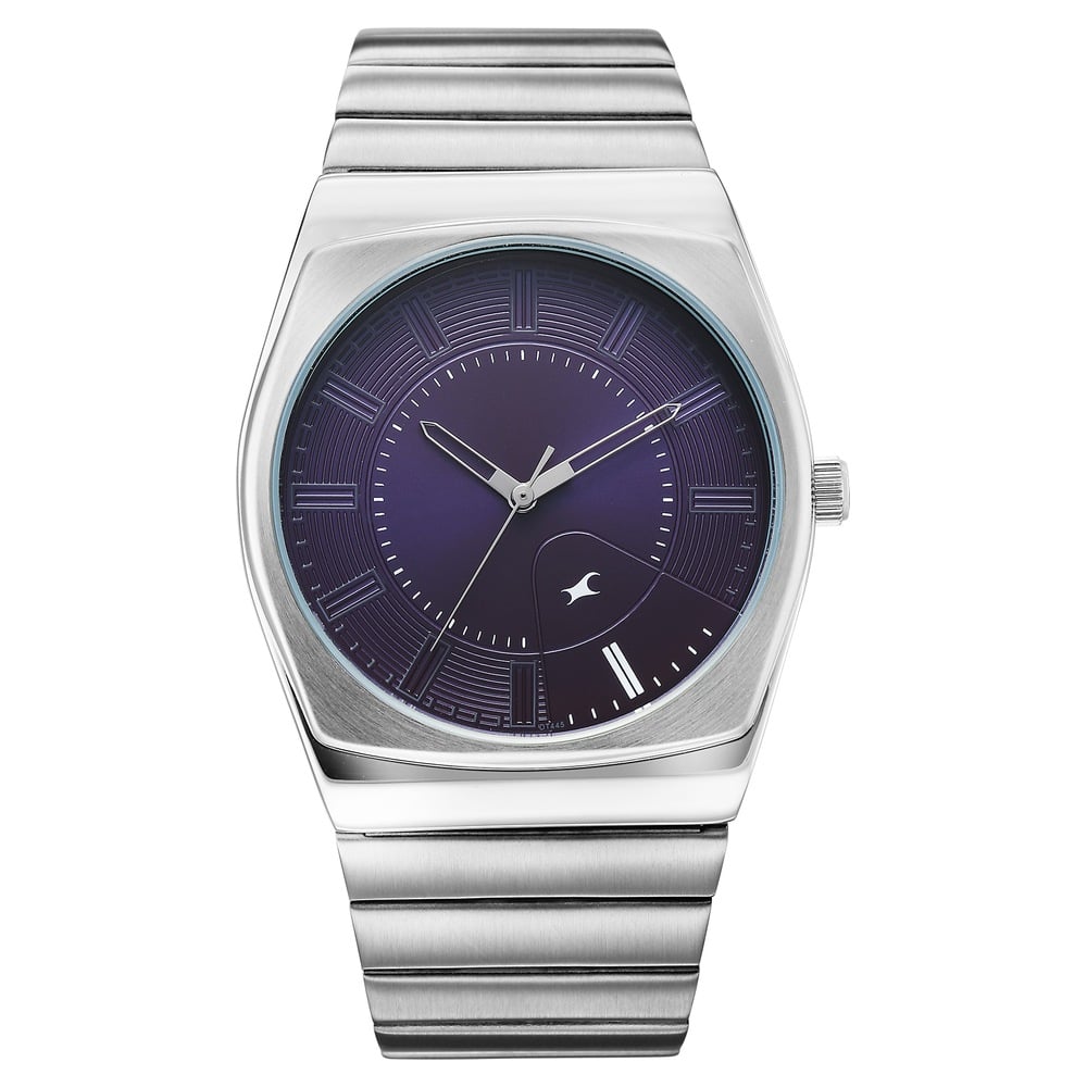 [38212sm02] Fastrack Stunners Quartz Analog Purple Dial Silver Stainless Steel Strap Watch For Guys