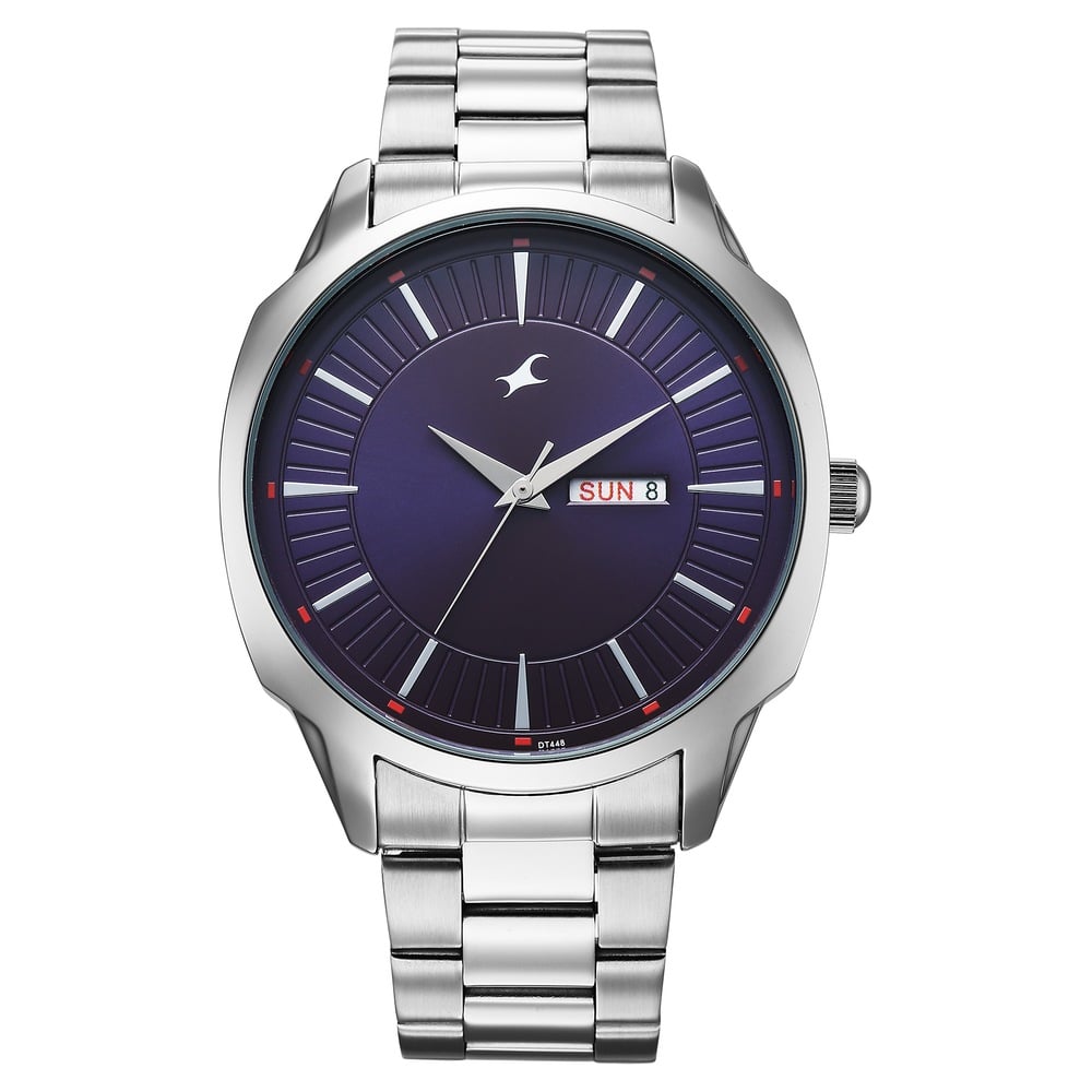 Fastrack Stunners Quartz Analog Purple Dial Silver Stainless Steel Strap Watch For Guys