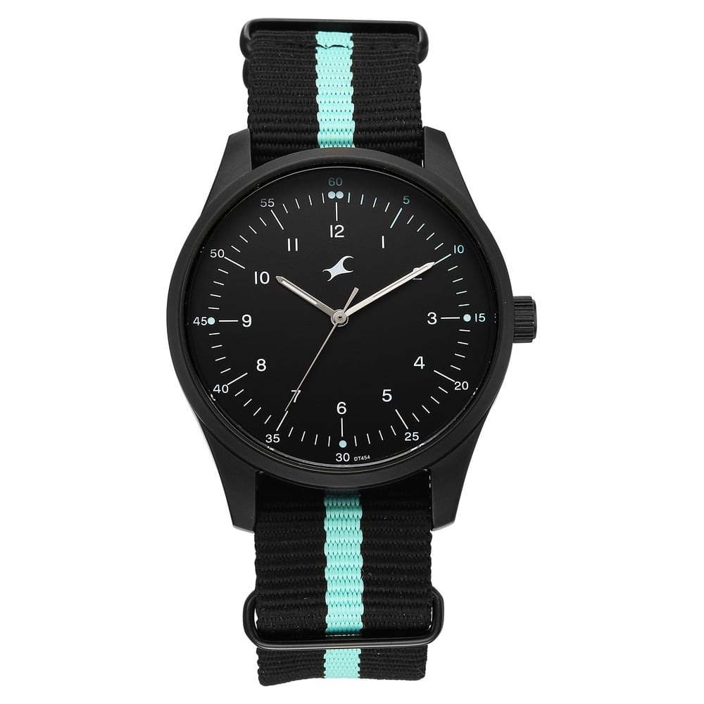 [38214np02] Fastrack Stunners Quartz Analog Black Dial Two Toned Nylon Strap Watch For Guys