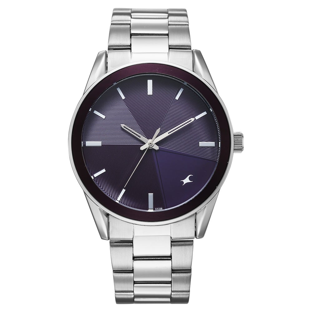 Fastrack Stunners Quartz Analog Purple Dial Silver Stainless Steel Strap Watch For Guys