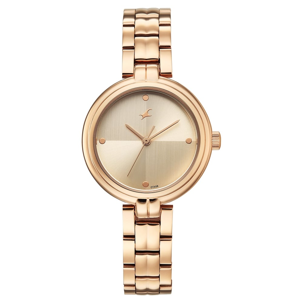 Fastrack Stunners Quartz Analog Beige Dial Rose Gold Stainless Steel Strap Watch For Girls