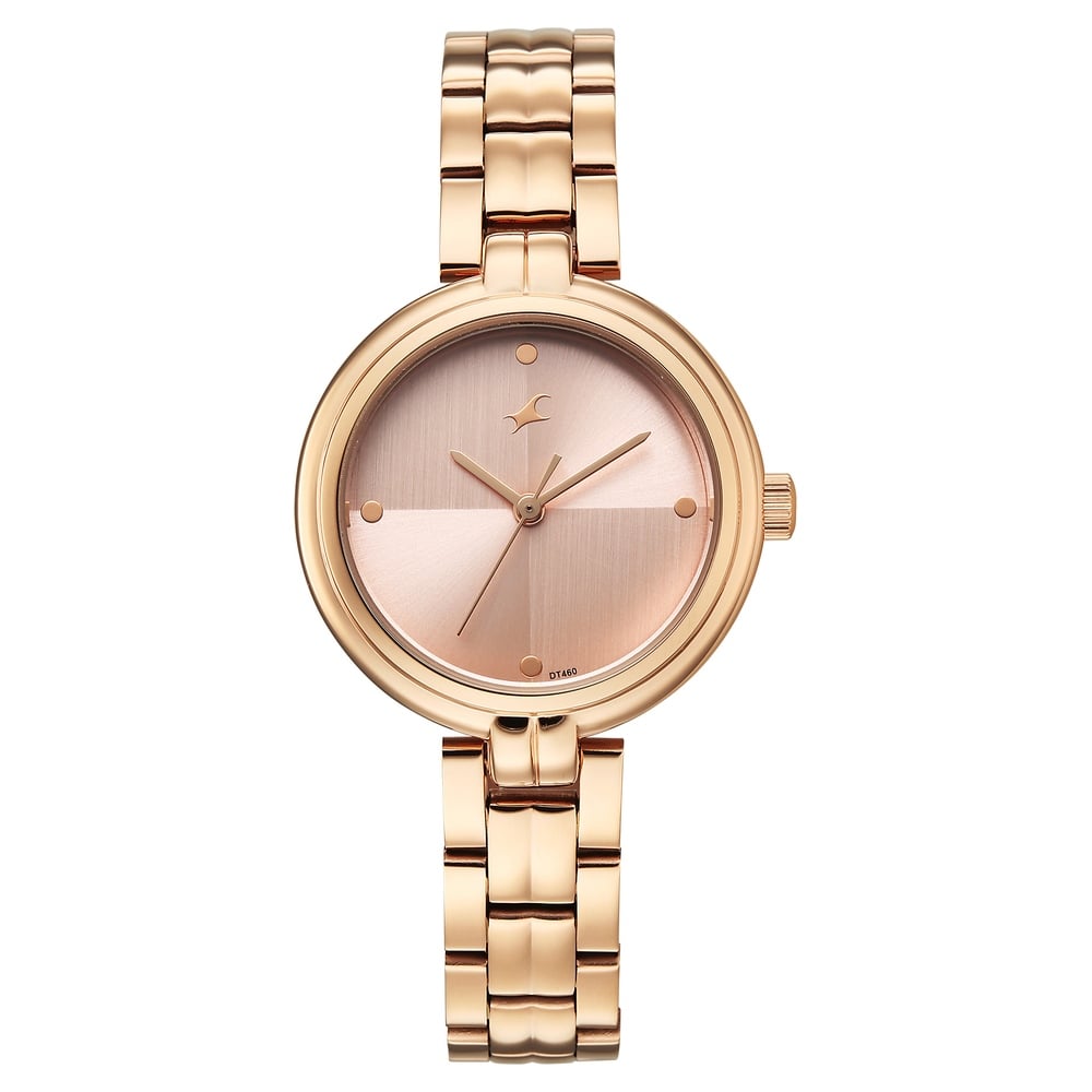 [68063wm03] Fastrack Stunners Quartz Analog Pink Dial Rose Gold Stainless Steel Strap Watch For Girls