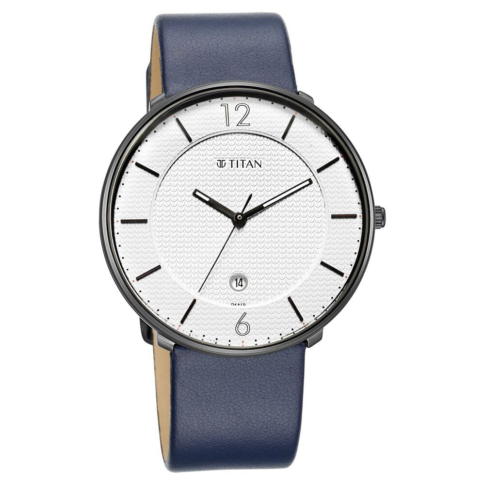 [1849NM01] Titan Minimals White Analog with Date Stainless Steel Strap watch for Men
