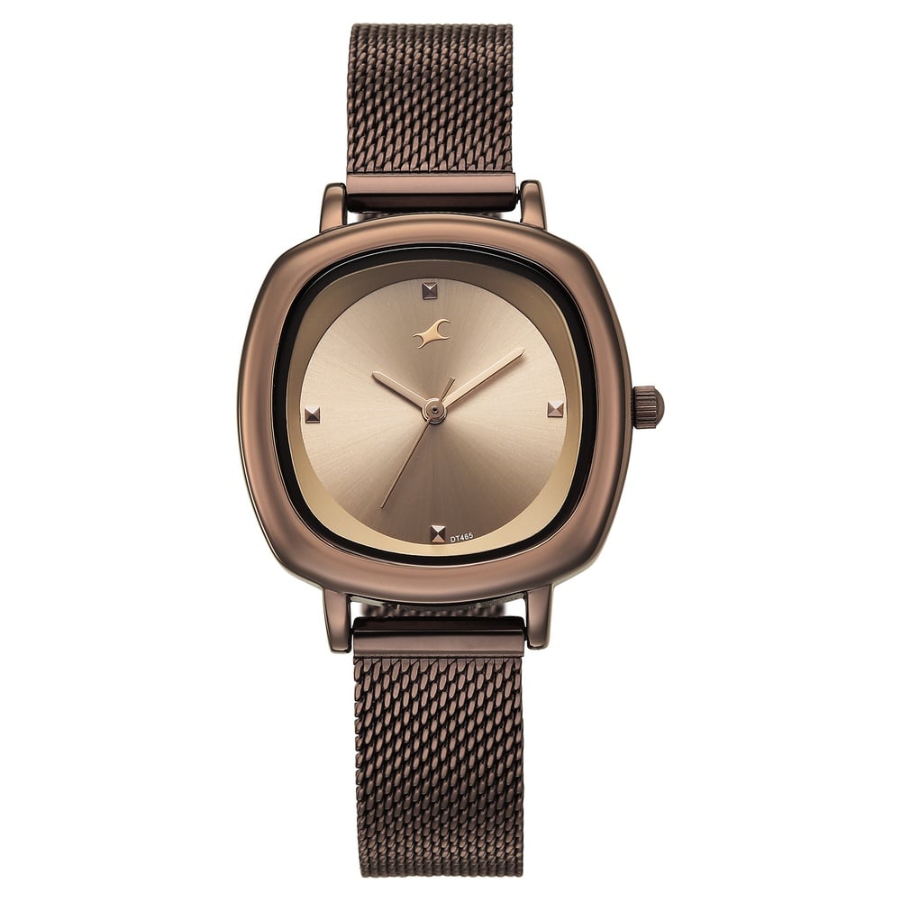 [68065qm01] Fastrack Stunners Quartz Analog Brown Dial Brown Stainless Steel Strap Watch For Girls