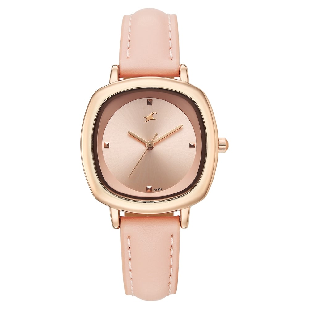 [68065wl01] Fastrack Stunners Quartz Analog Rose Gold Dial Rose Gold Leather Strap Watch For Girls