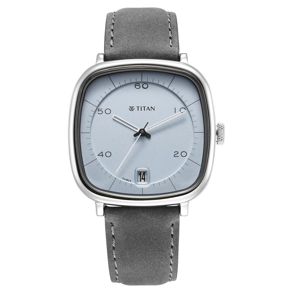 [1885SL01] Titan Quartz Analog with Date Anthracite Dial Leather Strap Watch for Men