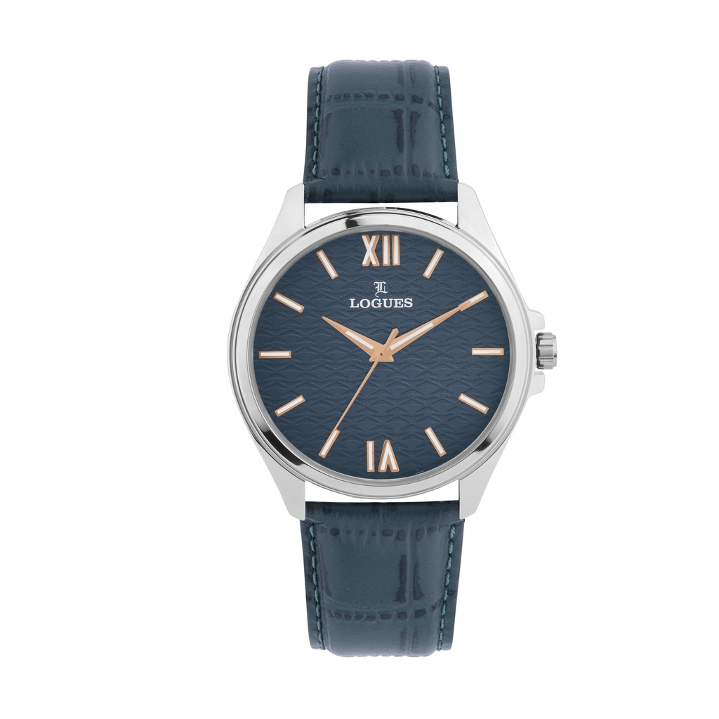 [G4162SL-04] Logues Quartz Analogue Blue Dial Blue Leather Strap Watch For Men