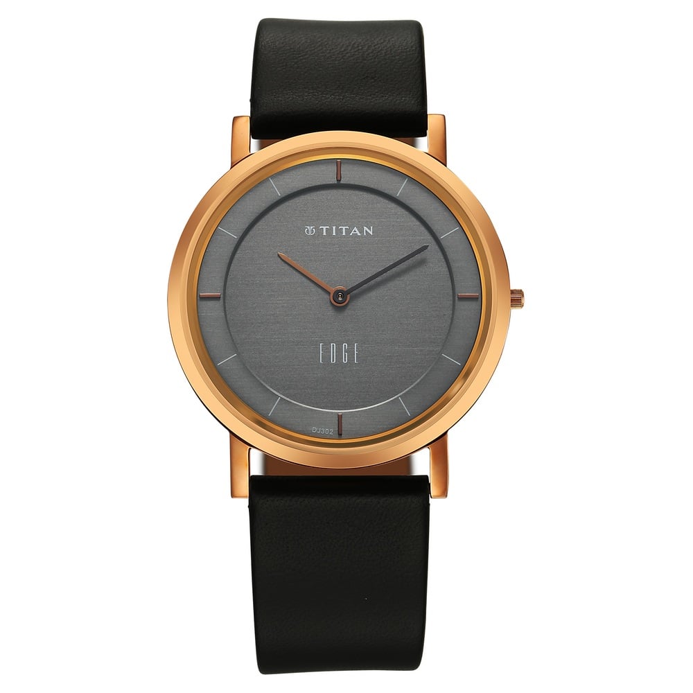 Titan Edge Quartz Analog Anthracite Dial Black Leather Strap Watch For Men