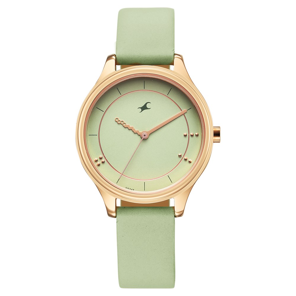 [6296wl02] Fastrack Stunners Quartz Analog Green Dial Green Leather Strap Watch For Girls