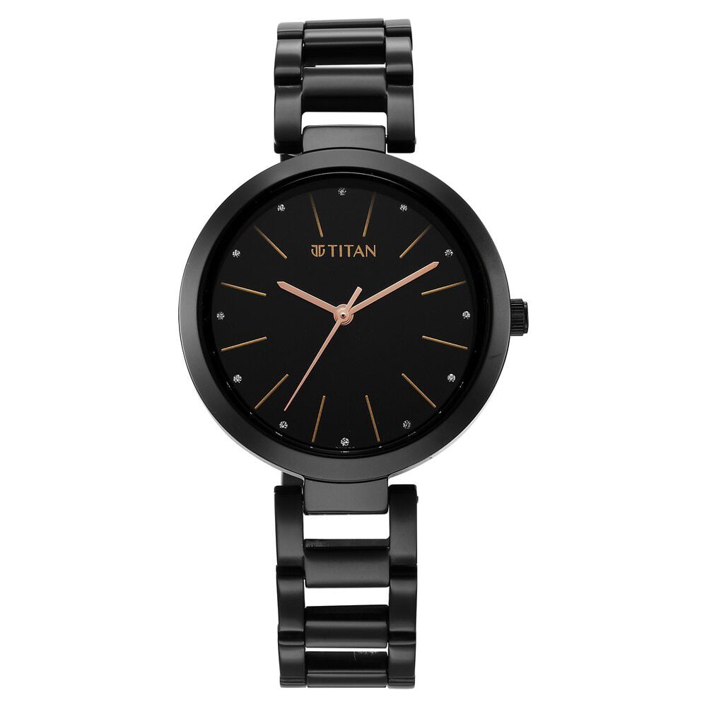 [2480nm01] Titan Workwear Quartz Analog Black Dial Black Stainless Steel Strap Watch for Women