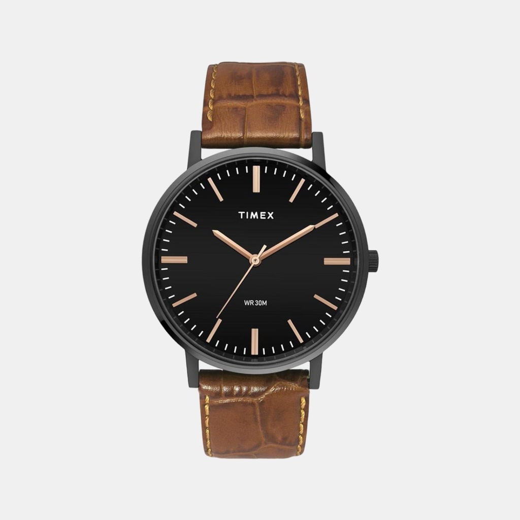 Timex Classics Men Quartz Black Dial Analog Leather Watch TW0TG8004