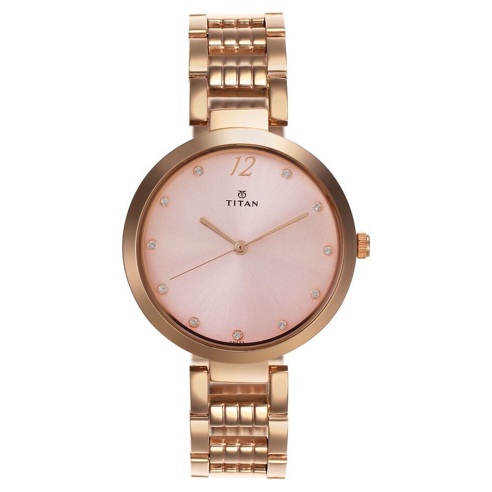 [2480WM03] Titan Sparkle Pink Dial Analog Stainless Steel Strap watch for Women