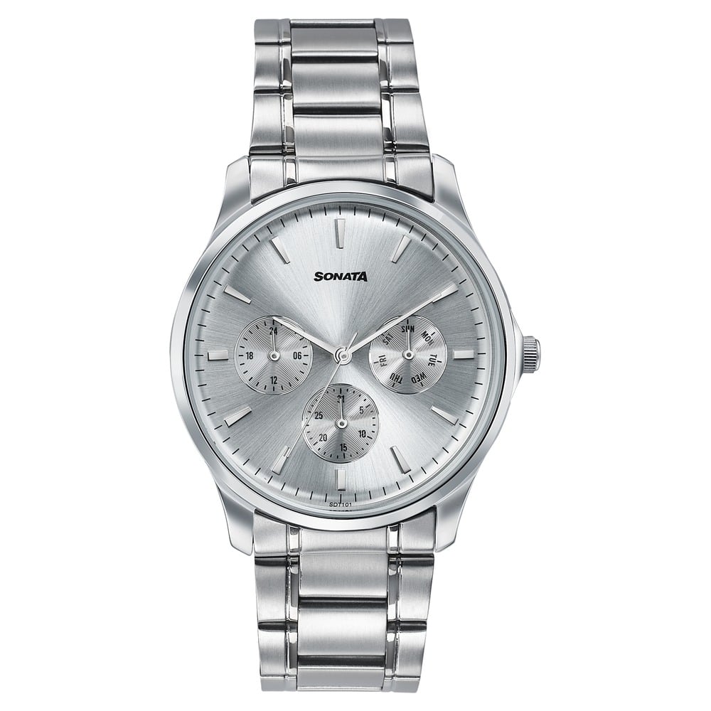 [77163sm03] Sonata Men's Work Wear silver Watch - Premium Multifunction design for everyday style